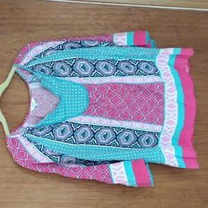 CROWN & IVY  Teal pink Pompom Blouse, Size S